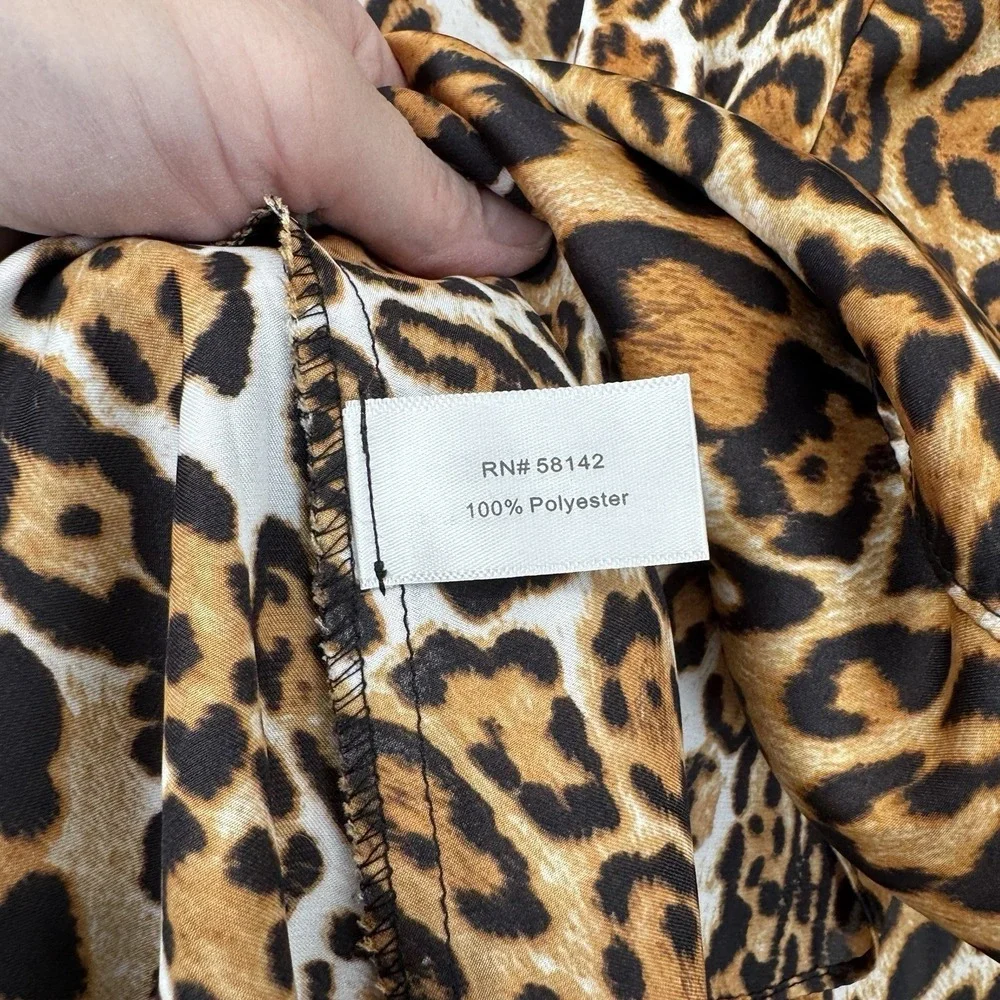 Boston Proper Top Womens 2 Brown Animal Print Mob Wife Satin Polyester - Picture 7 of 16